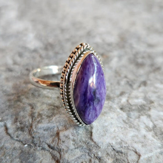 MARQUISE CHAROITE 925 RING - Premium Rings from www.beachboho.com.au - Just $85! Shop now at www.beachboho.com.au