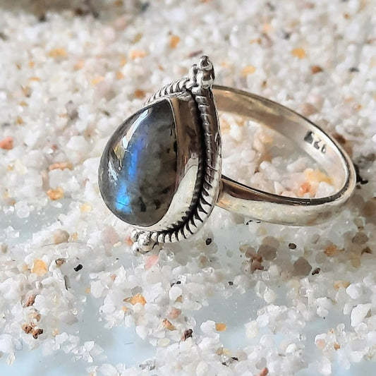 NEW BELIEFS - LABRADORITE TEARDROP 925 RING - Premium Rings from www.beachboho.com.au - Just $70! Shop now at www.beachboho.com.au