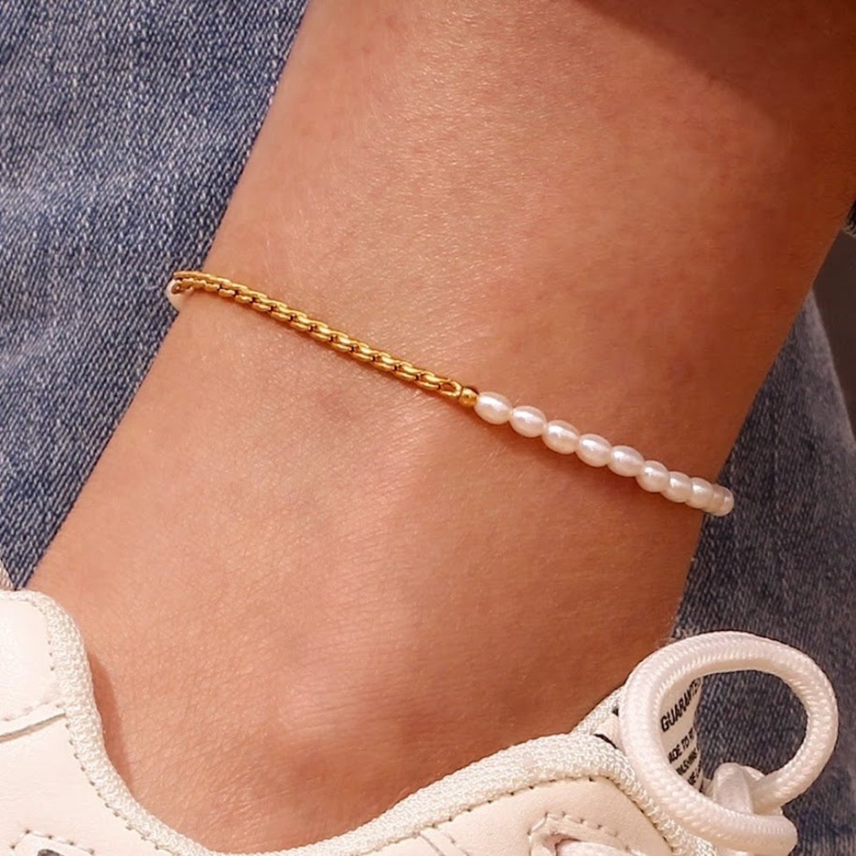 WHITE BAROQUE PEARL WATERPROOF 18K GOLD BRACELET Best Price in