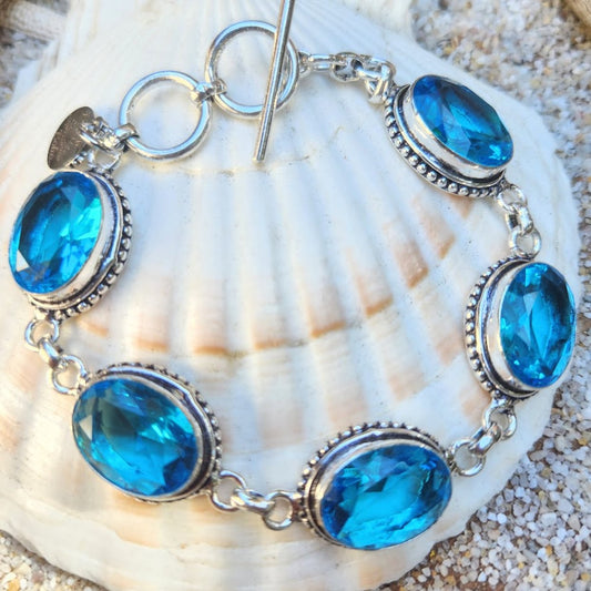 DEEP OCEANS - BLUE TOPAZ GEMSTONE 925 BRACELET