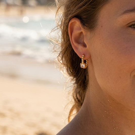 Bubbles - Red Clear Or Black Hoop Crystal Stud Waterproof Earrings
