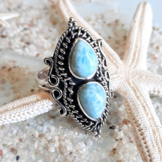 DOUBLE LARIMAR - 925 LARIMAR STATEMENT RING - Premium Rings from www.beachboho.com.au - Just $95! Shop now at www.beachboho.com.au