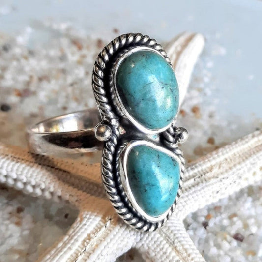 DOUBLE GREEN - TURQUOISE 925 STONE RING - Premium Rings from www.beachboho.com.au - Just $65! Shop now at www.beachboho.com.au