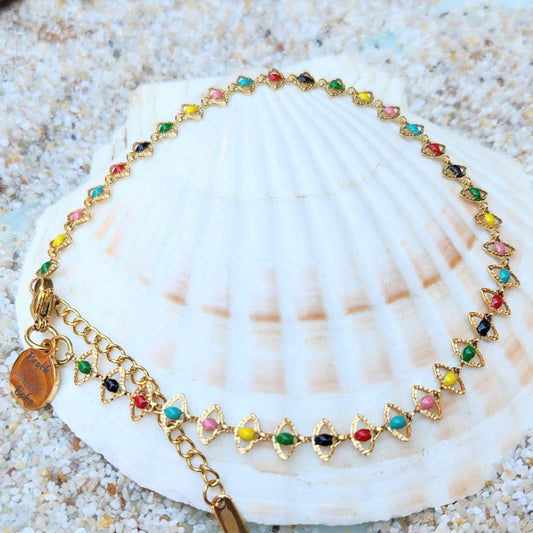 RAINBOW EVIL EYES - 18K GOLD & SILVER WATERPROOF ANKLET