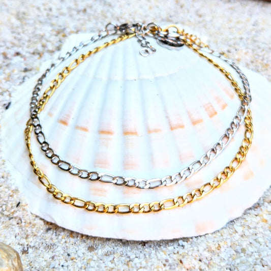 Figaro Chain Silver or Gold - Waterproof Beach Boho Anklets