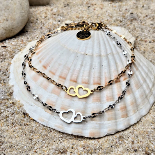 Entwined Hearts - Lip Chain Waterproof Anklets in Silver or Gold