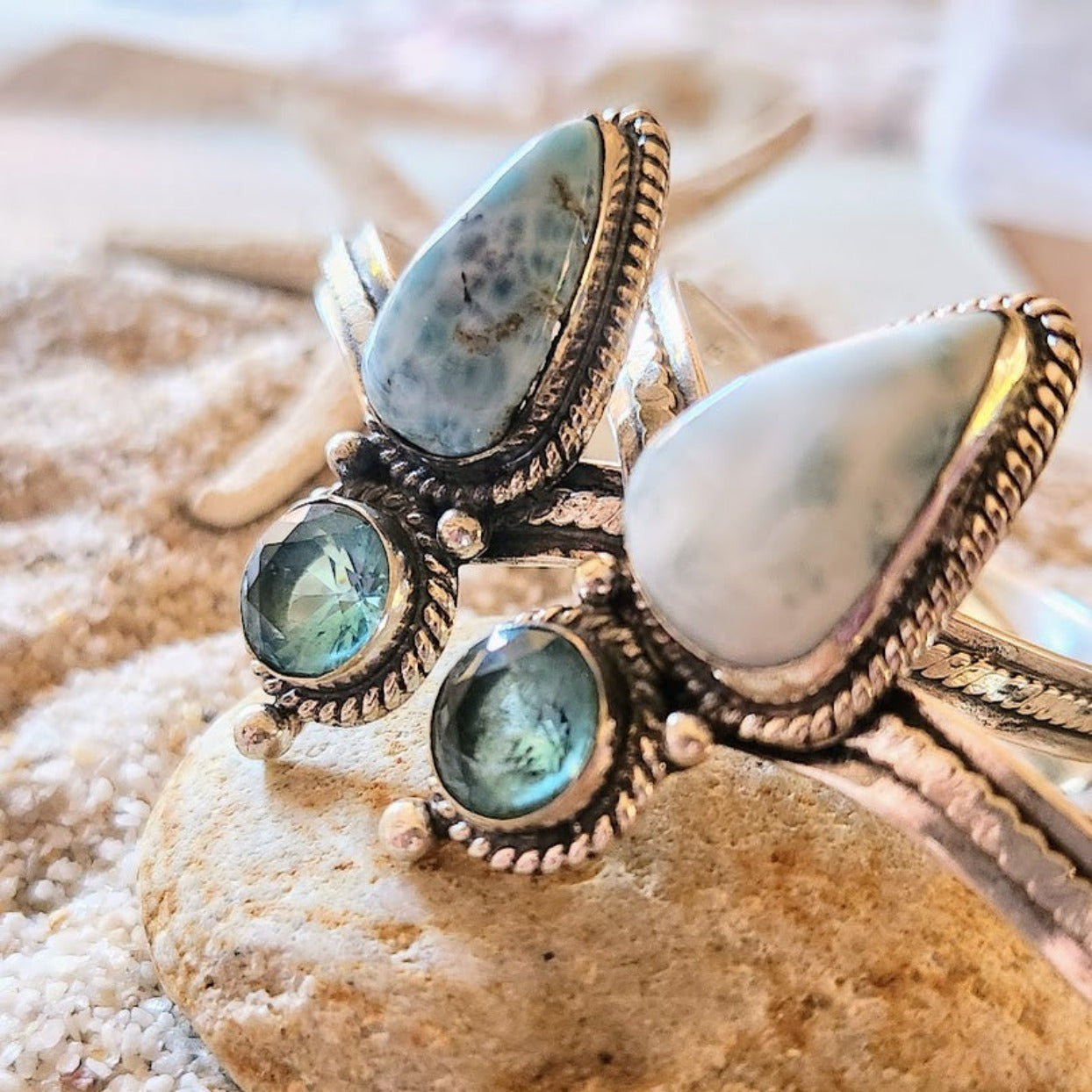 Larimar Moonstone And Topaz Ring Larimar Moonstone White Topaz