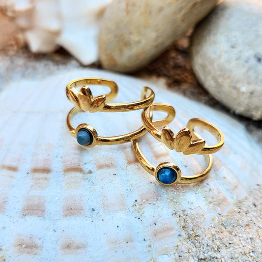 Spiritual Joy - Lotus & Turquoise Waterproof 18K Gold Ring