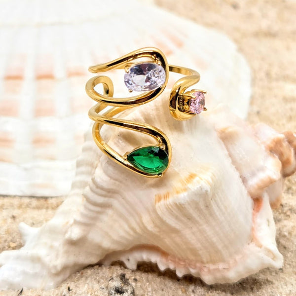 Three Wishes adjustable cubic zirconia waterproof gold ring