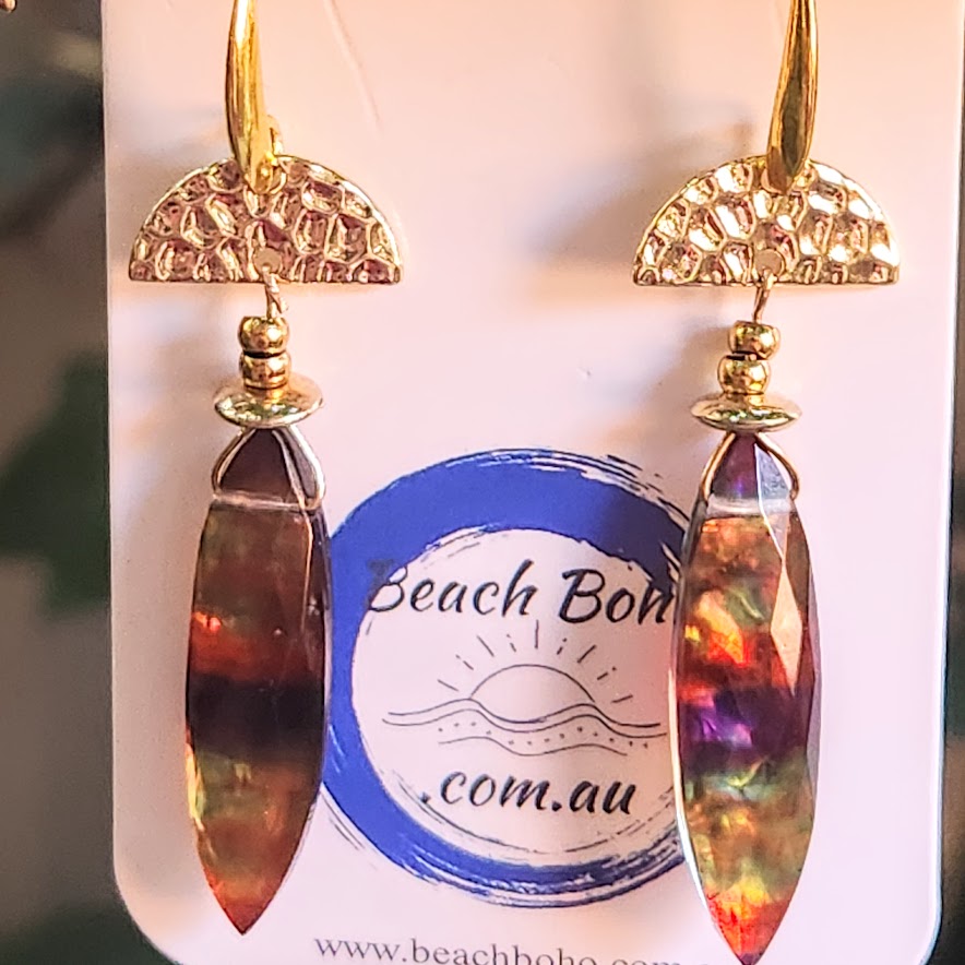 RARE GEM GREEN SHADES - AMMOLITE GOLD HOOK EARRINGS - Premium earrings from www.beachboho.com.au - Just $85! Shop now at www.beachboho.com.au