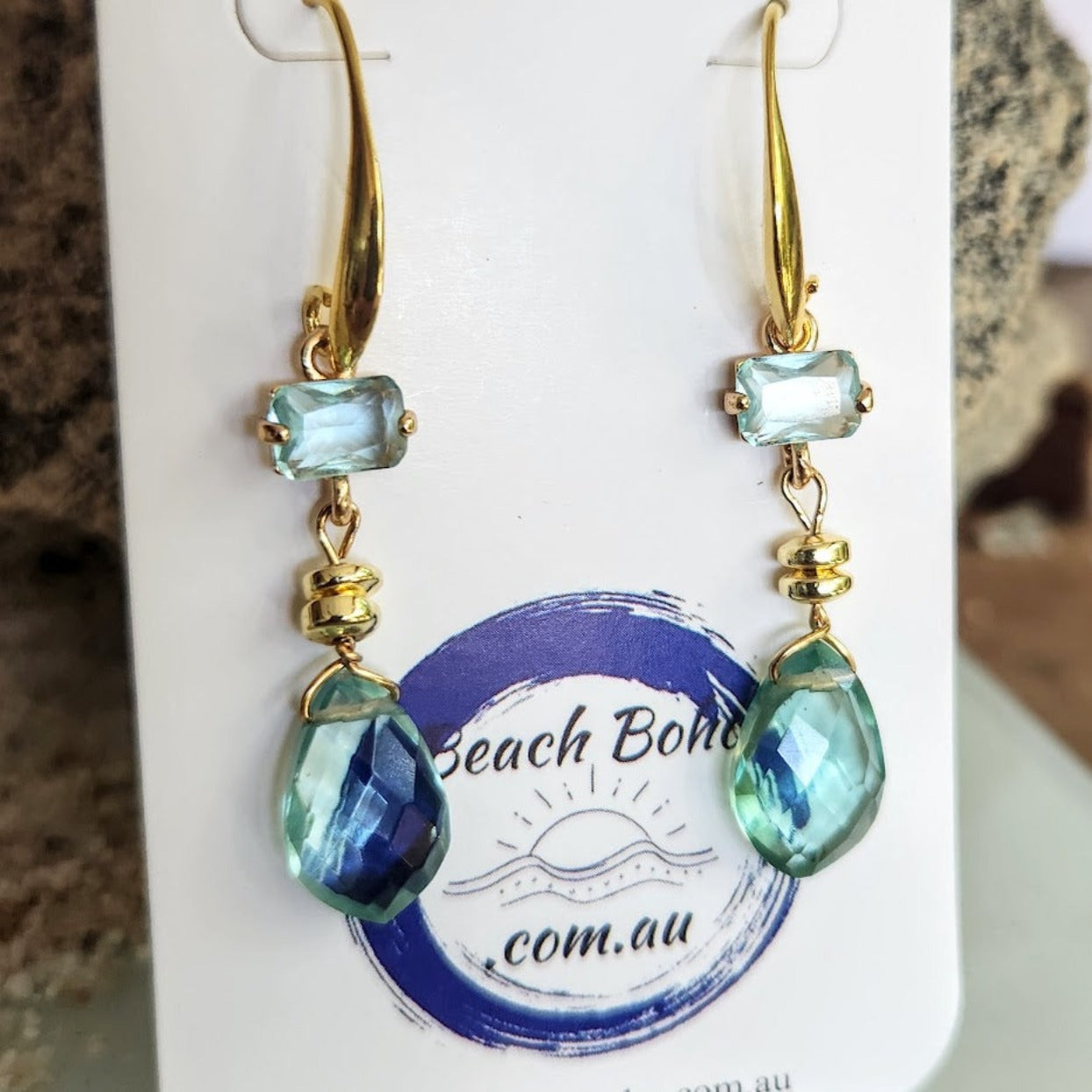 BLUE SEAS - AQUAMARINE GOLD HOOK BOHO DANGLES - Premium earrings from www.beachboho.com.au - Just $45! Shop now at www.beachboho.com.au