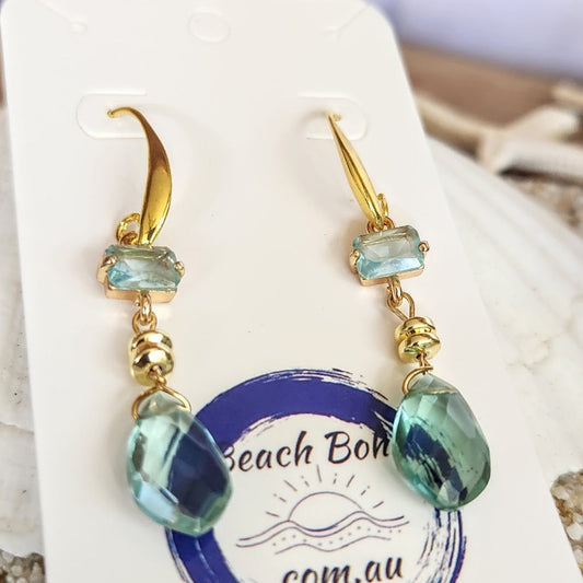 BLUE SEAS - AQUAMARINE GOLD HOOK BOHO DANGLES - Premium earrings from www.beachboho.com.au - Just $45! Shop now at www.beachboho.com.au