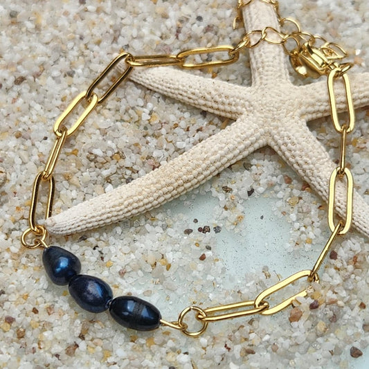 LULU BLACK PEARL WATERPROOF 18K PAPERCLIP BRACELET - Premium Bracelets from www.beachboho.com.au - Just $60! Shop now at www.beachboho.com.au