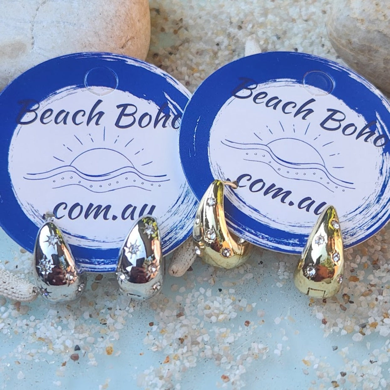 BRILLANTE HUGGIES -  GOLD & SILVER WATERPROOF CUBIC ZIRCONIA EARRINGS - Premium earrings from www.beachboho.com.au - Just $45! Shop now at www.beachboho.com.au