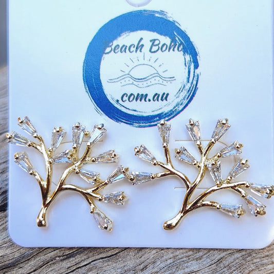 TREE OF LIGHT - CUBIC ZIRCONIA GOLD STUD EARRINGS - Premium earrings from www.beachboho.com.au - Just $45! Shop now at www.beachboho.com.au