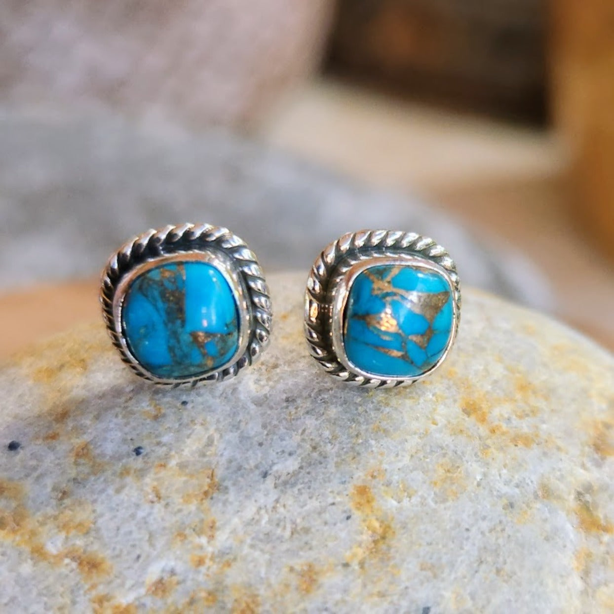 COPPER TURQUOISE STUD EARRINGS