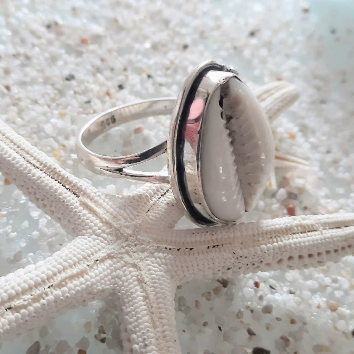 Shell 925 Ring COWRIE SHELL- 925 BOHO BEACH SHELL RING www.beachboho.com.au