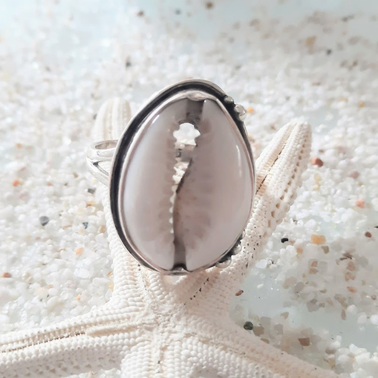 Shell 925 Ring COWRIE SHELL- 925 BOHO BEACH SHELL RING www.beachboho.com.au