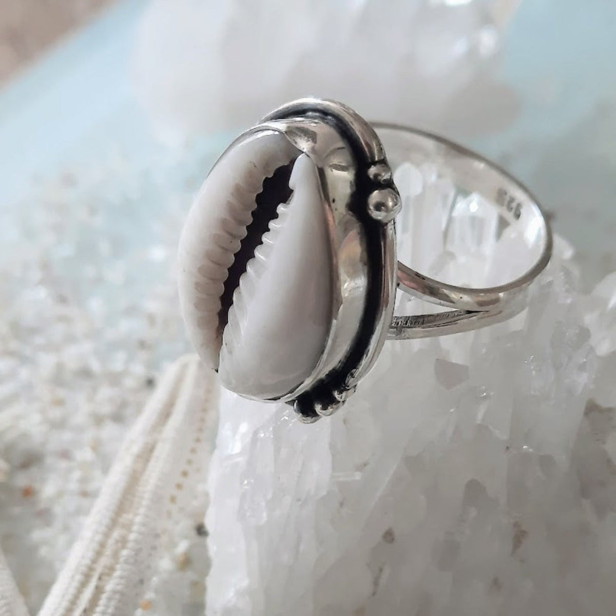 Shell 925 Ring COWRIE SHELL- 925 BOHO BEACH SHELL RING www.beachboho.com.au