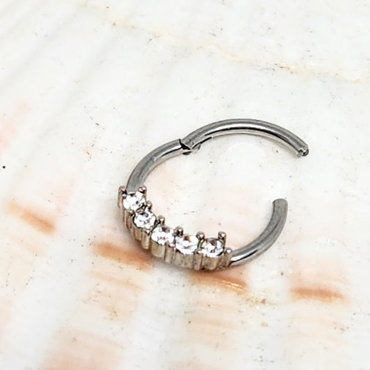 CUBIC ZIRCONIA HOOP ROSE GOLD OR SILVER WATERPROOF PIERCING