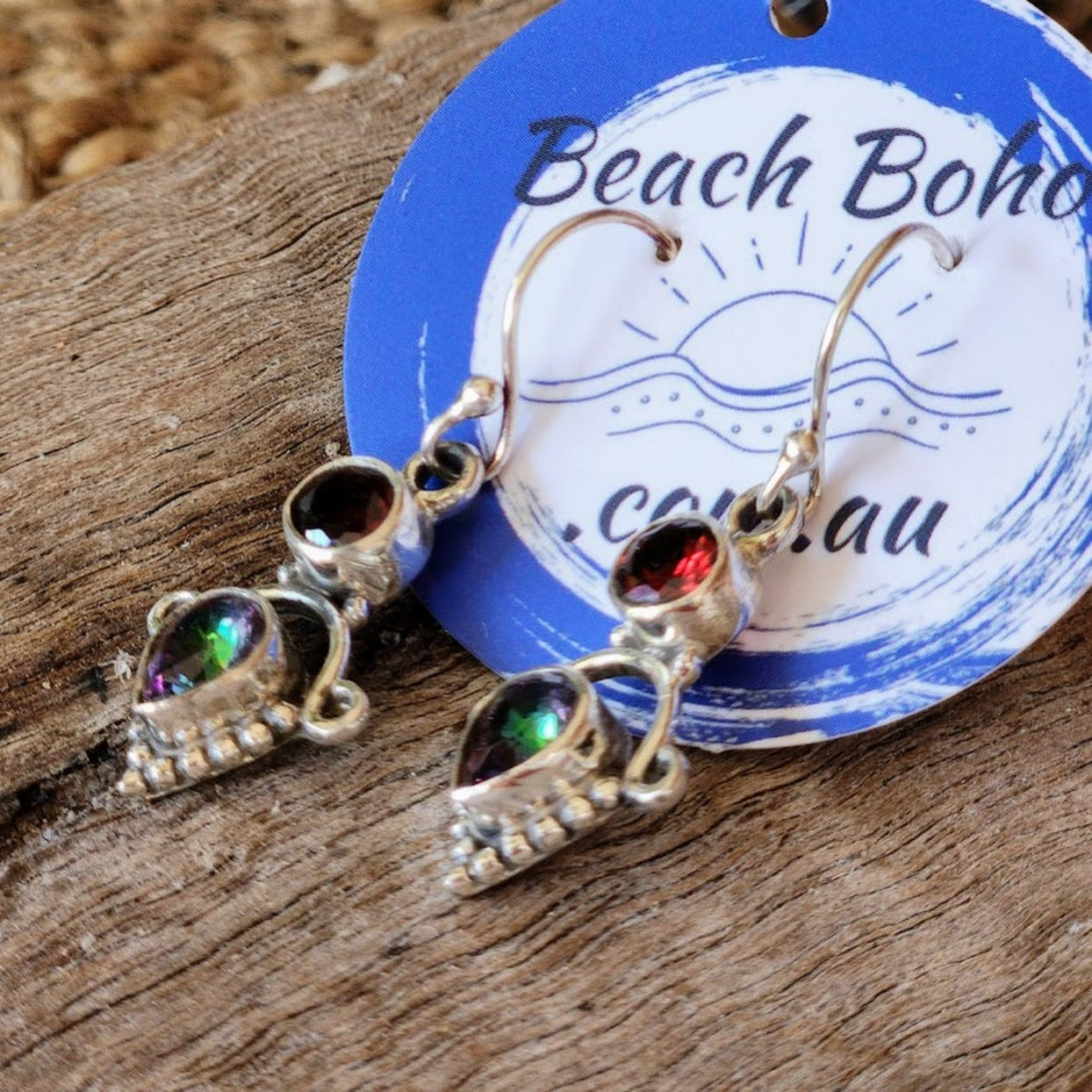 MYSTIC LUCK - MYSTIC TOPAZ & GARNET 925 HOOK EARRINGS - Premium earrings from www.beachboho.com.au - Just $60! Shop now at www.beachboho.com.au