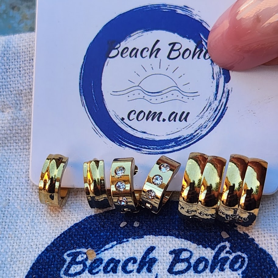 SOLEIL - HUGGIE SET 18K GOLD -  WATERPROOF HUGGIE HOOP EARRINGS - Premium earrings from www.beachboho.com.au - Just $85! Shop now at www.beachboho.com.au