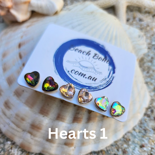 CRYSTAL HEARTS - 3 SETS OF 18K GOLD WATERPROOF CUBIC ZIRCONIA STUD EARRINGS - Premium earrings from www.beachboho.com.au - Just $60! Shop now at www.beachboho.com.au