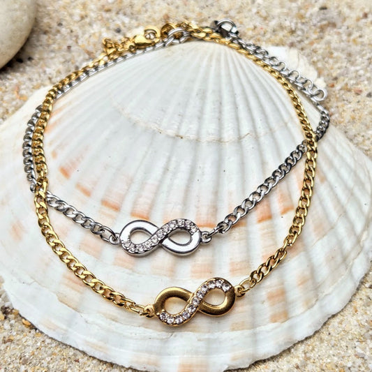 Infinity Stars  - Cuban Chain Waterproof Anklets in Silver or Gold