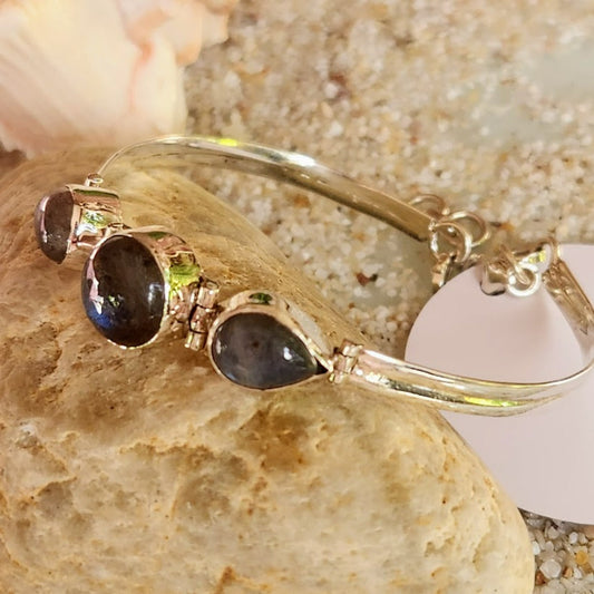 INTUITION - LABRADORITE THREE STONE 925 BRACELET / CUFF - Premium Bracelets from www.beachboho.com.au - Just $125! Shop now at www.beachboho.com.au