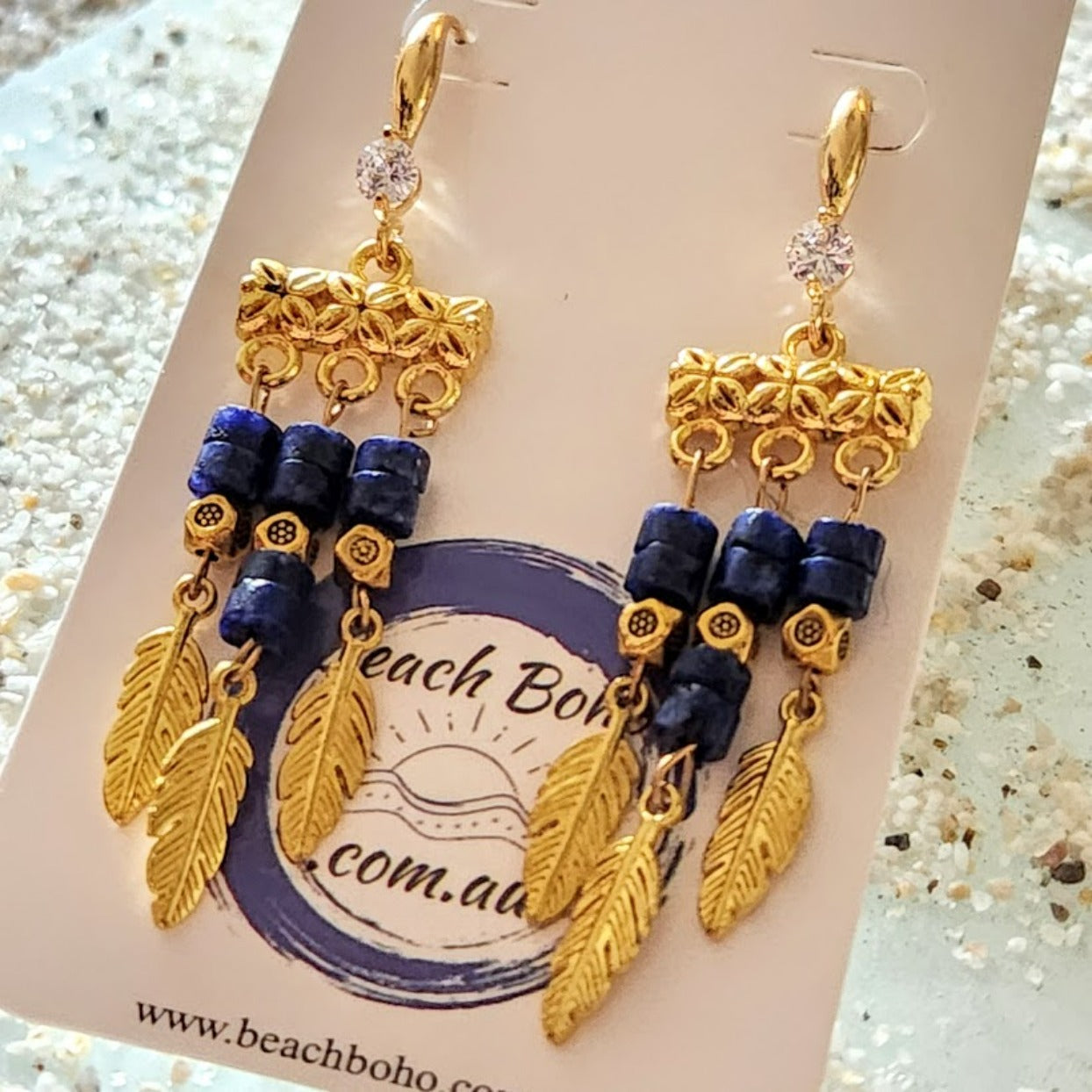 ROYAL BLUE LEAVES - GOLD HOOK LEAF EARRINGS - Premium earrings from www.beachboho.com.au - Just $45! Shop now at www.beachboho.com.au