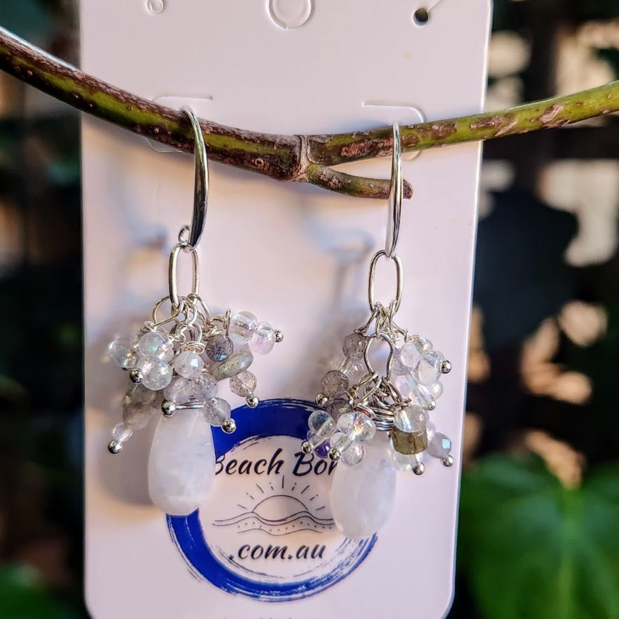 SILVER MOONS - LABRADORITE & MOONSTONE SILVER HOOK EARRINGS - Premium earrings from www.beachboho,com.au - Just $85! Shop now at www.beachboho.com.au