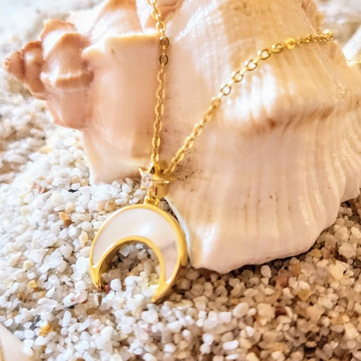 MOTHER MOON - MOTHER OF PEARL GOLD / 925 NECKLACE - Premium necklaces from www.beachboho.com.au - Just $65! Shop now at www.beachboho.com.au