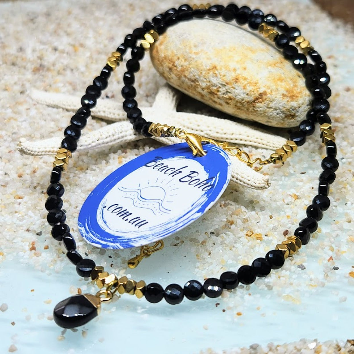 BLACK GOLD - ONYX HEMITITE CHARM NECKLACE - Premium necklaces from www.beachboho.com.au - Just $80! Shop now at www.beachboho.com.au