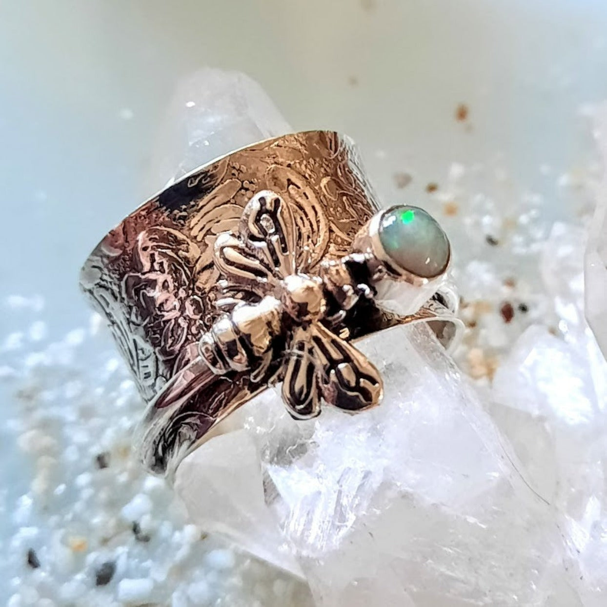 PURE SPIRIT - BEE SPINNING 925 STERLING SILVER OPAL RING - Premium Rings from www.beachboho.com.au - Just $95! Shop now at www.beachboho.com.au