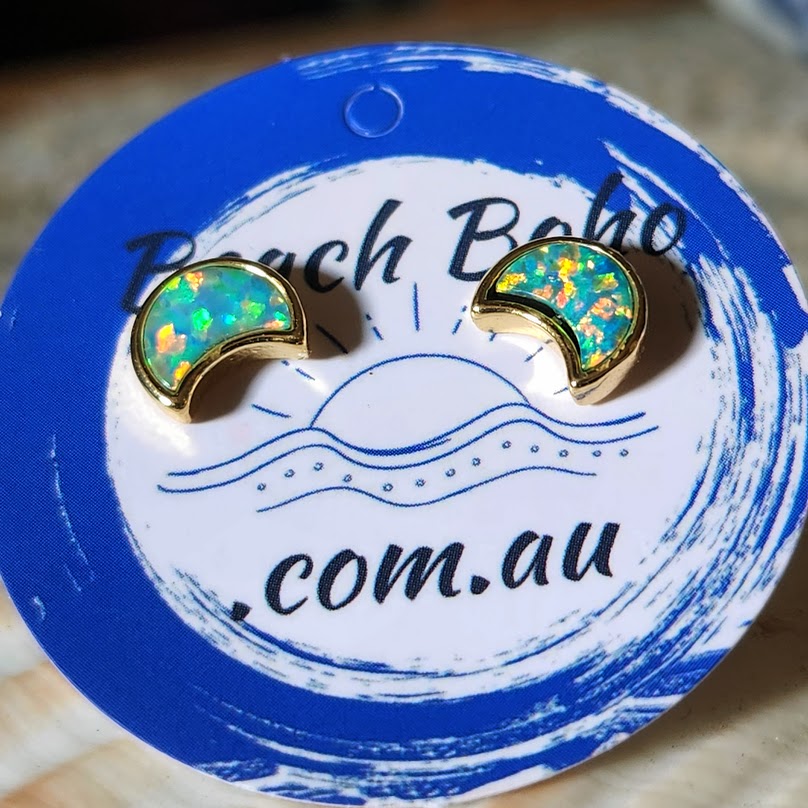 OPAL MOON - OPAL STUD GOLD PLATED EARRINGS - Premium earrings from www.beachboho.com.au - Just $45! Shop now at www.beachboho.com.au