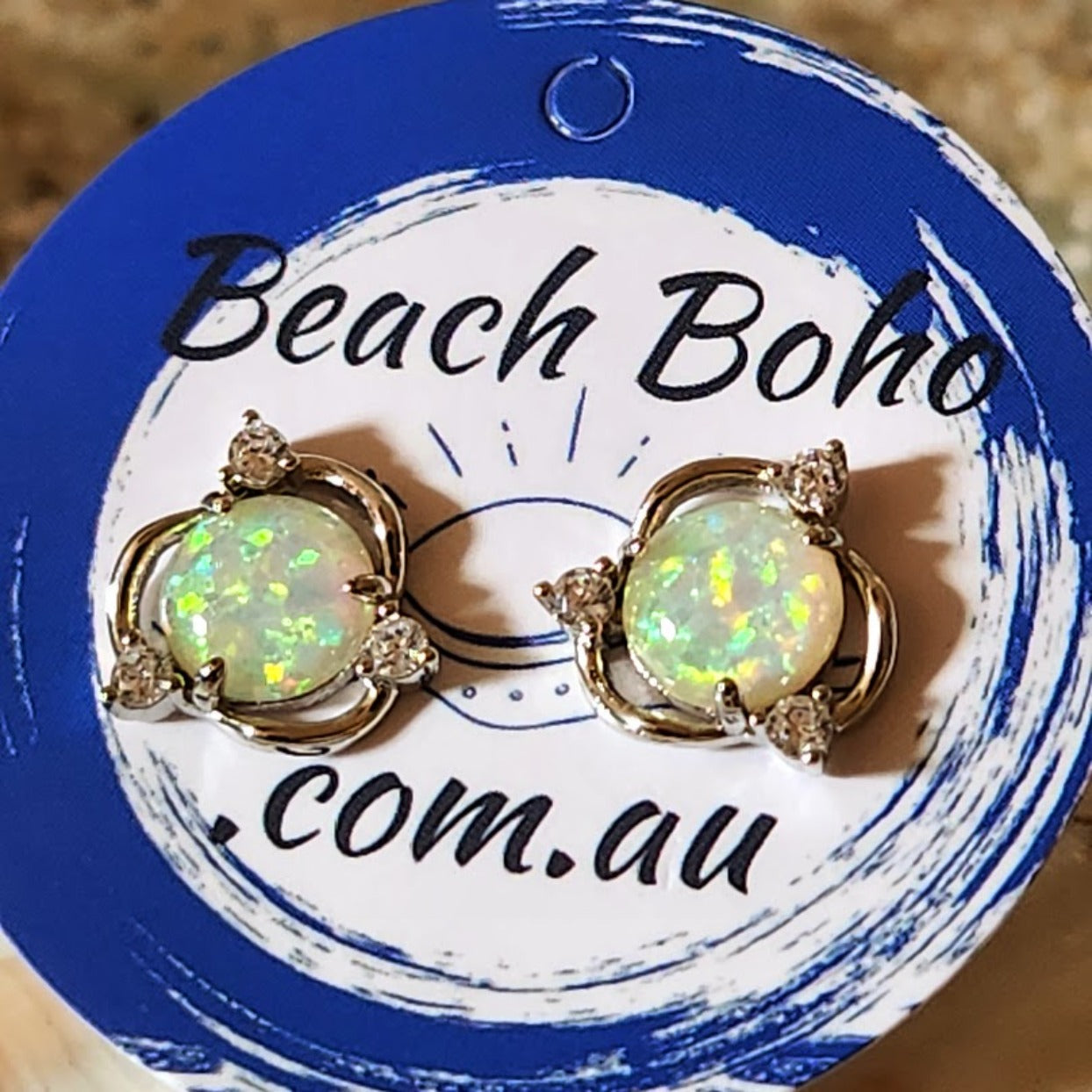 OPAL SILVER STAR - OPALITE / CUBIC ZIRCONIA STUD EARRINGS - Premium earrings from www.beachboho.com.au - Just $35! Shop now at www.beachboho.com.au