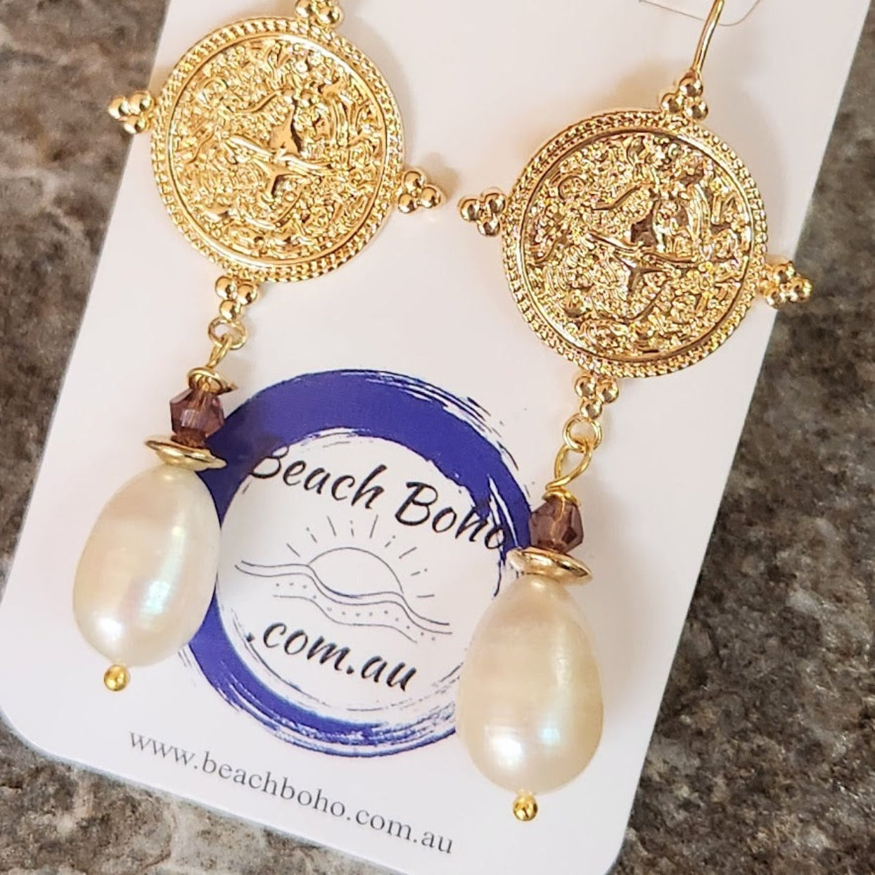 PEARLS OF GOLD - BAROQUE PEARL & CRYSTAL COIN HOOK EARRINGS - Premium earrings from www.beachboho.com.au - Just $75! Shop now at www.beachboho.com.au