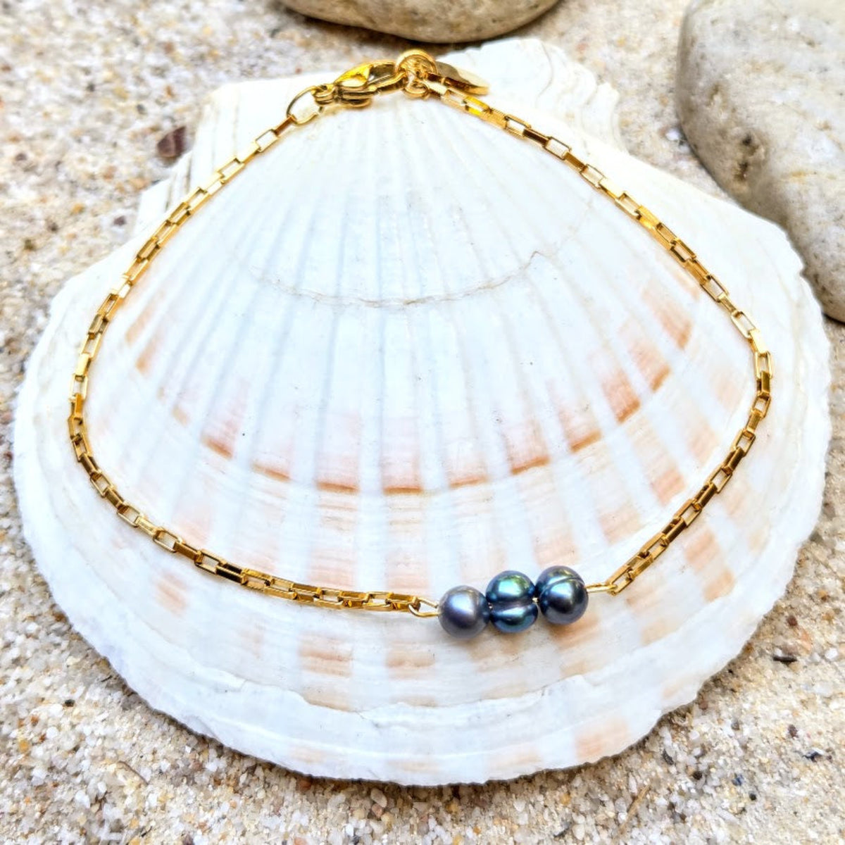 Sweet Petites - Silver or 18k Gold Waterproof Black or White Pearl Anklets