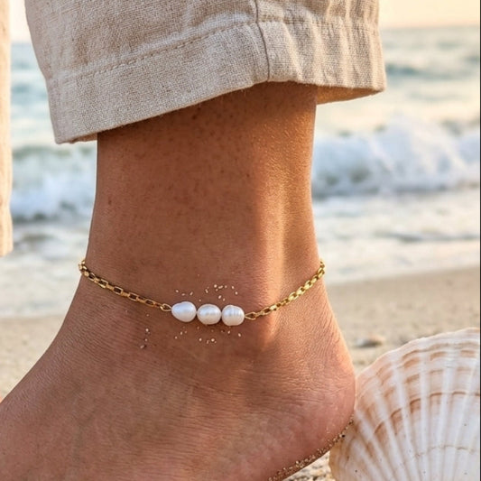 Sweet Petites - Silver or 18k Gold Waterproof Black or White Pearl Anklets