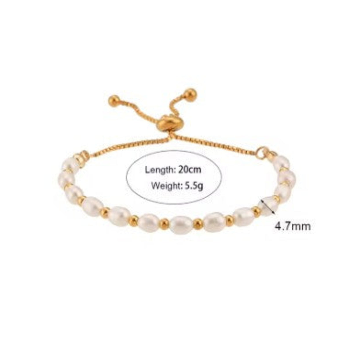 Pearl bracelet with gold accents on a white background