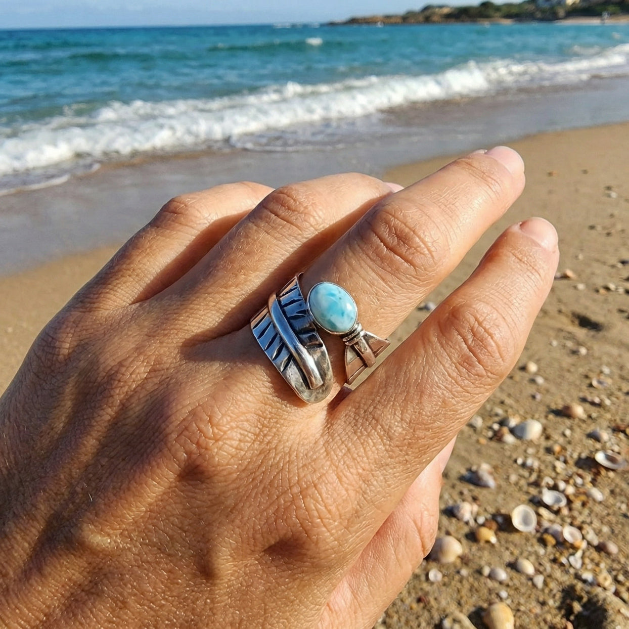 SILVER LEAVES - ROSE QUARTZ / MOONSTONE/ PERIDOT/ LARIMAR ADJUSTABLE RINGS