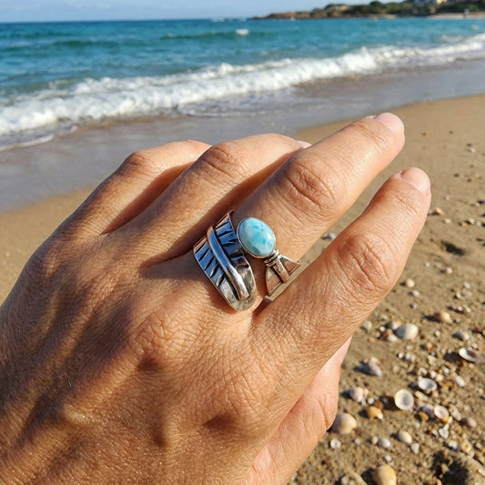 SILVER LEAVES - ROSE QUARTZ / MOONSTONE/ PERIDOT/ LARIMAR ADJUSTABLE RINGS
