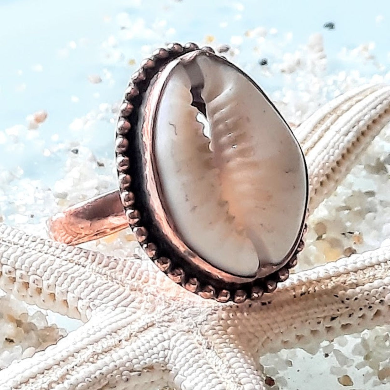Shell 925 Ring COWRIE SHELL ROSE GOLD 925 RING www.beachboho.com.au