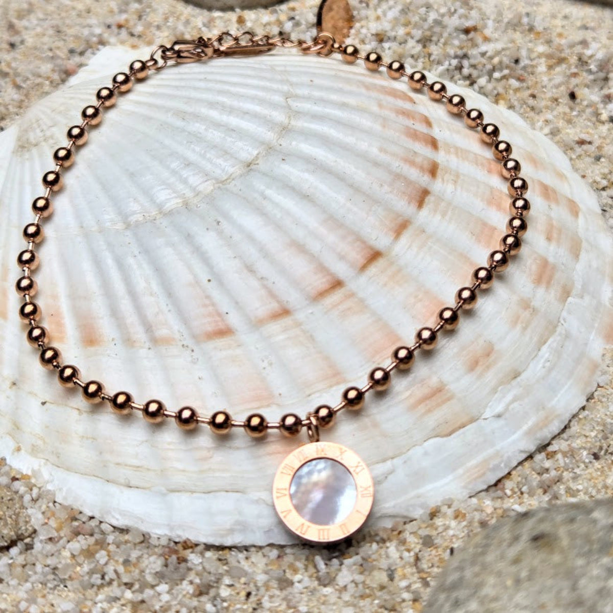Pendant  - Rose Gold Roman Numeral Pendant Waterproof Anklet