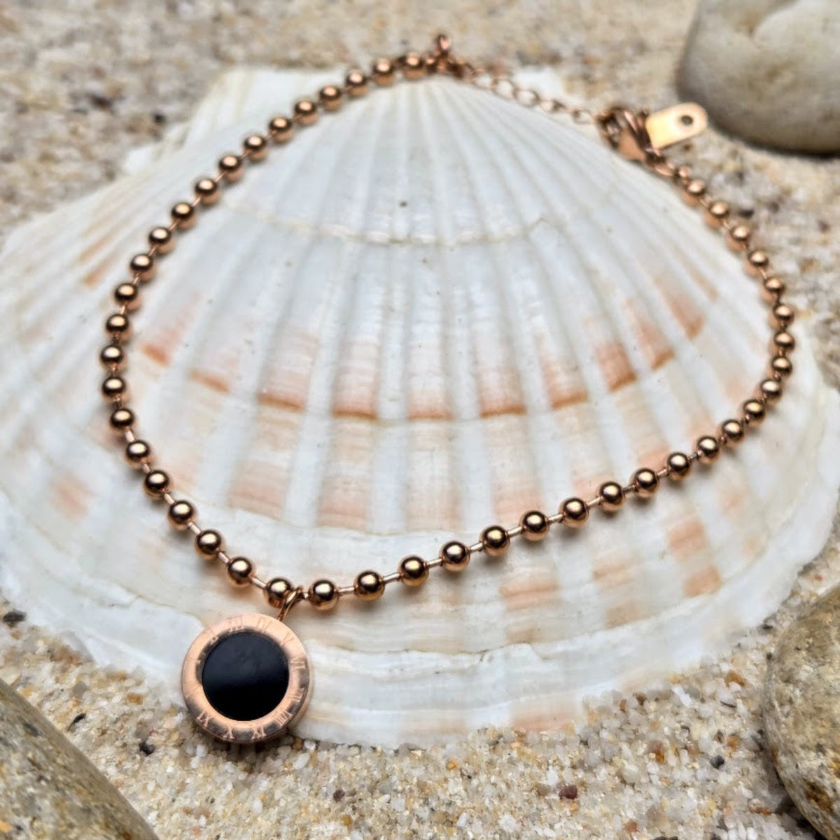 Pendant  - Rose Gold Roman Numeral Pendant Waterproof Anklet