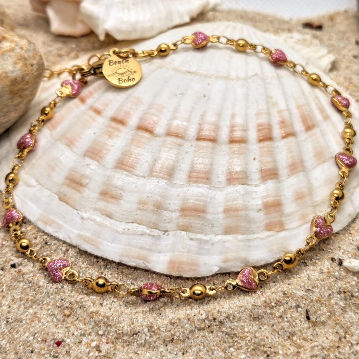 DEEP BLUE OR PINK HEART  - 18K GOLD WATERPROOF ANKLETS