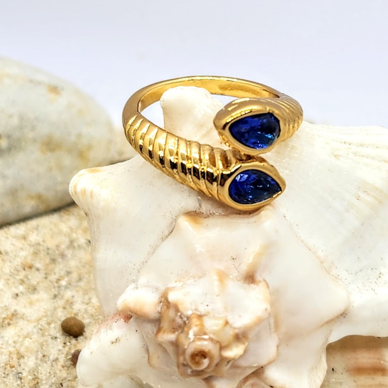 SNAKE EYES -  SAPPHIRE OR CLEAR CRYSTAL WATERPROOF 18K GOLD RINGS