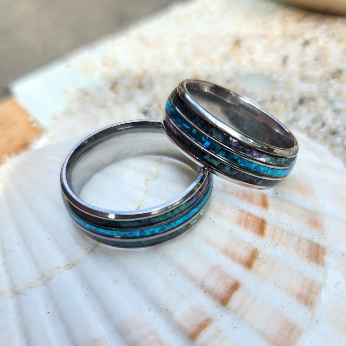 Paua Shell Rings SHELL BLUE - PAUA SHELL SILVER WATERPROOF MEN'S RING | Best Price in ...