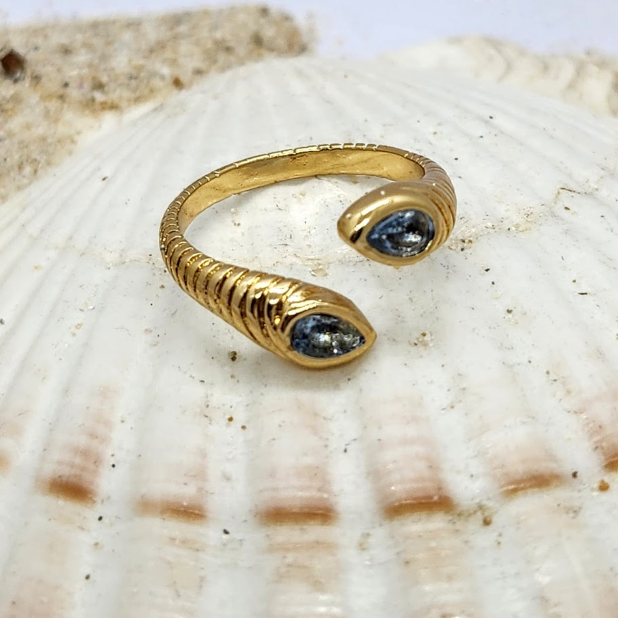 SNAKE EYES -  SAPPHIRE OR CLEAR CRYSTAL WATERPROOF 18K GOLD RINGS