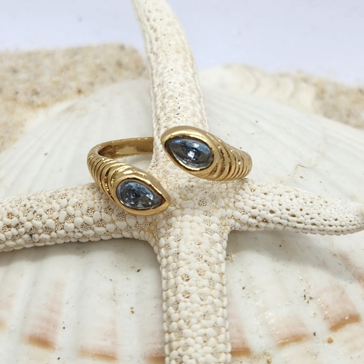 SNAKE EYES -  SAPPHIRE OR CLEAR CRYSTAL WATERPROOF 18K GOLD RINGS